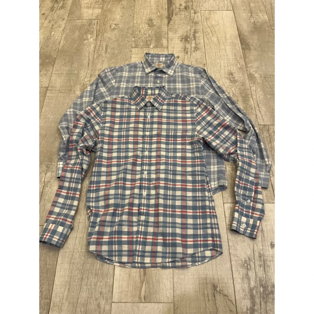 Lot of 2 Faherty Brand Mens Plaid Button Down Shirts Blue Red White Size Medium